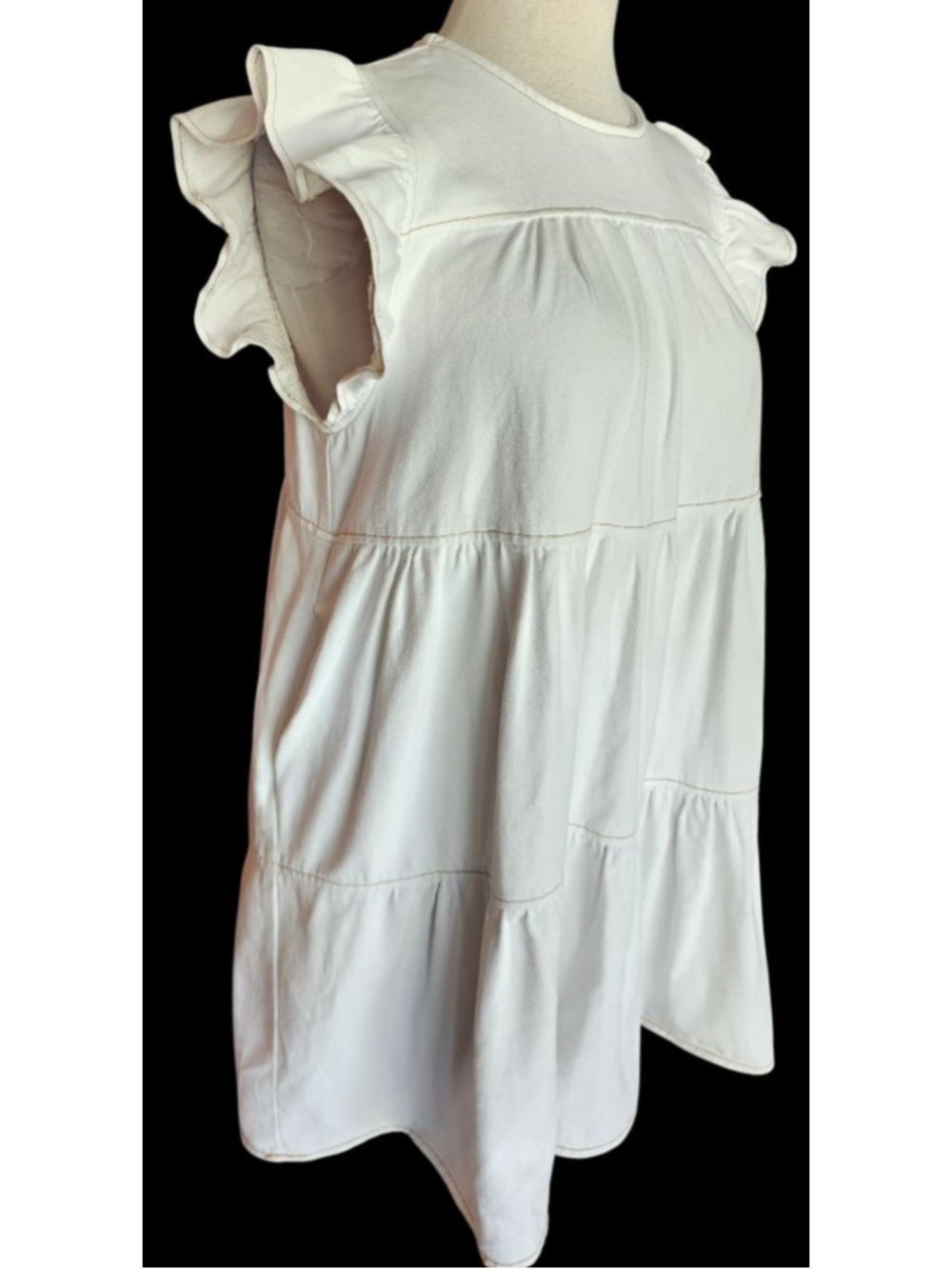 Altar'd State Women's L Denim Babydoll Tiered Ruffle Sleeve Mini Dress Pockets - Picture 4 of 12